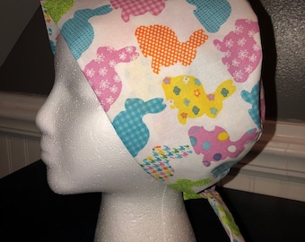 Women's Pixie Surgical Hat/Cap- pastel bunnies