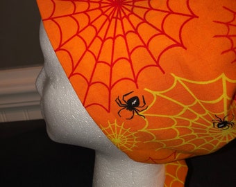 Women's Pixie Surgical Hat/Cap- Halloween spiderwebs