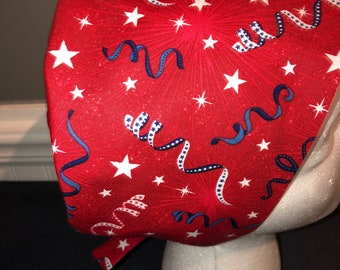 Women's Pixie Surgical Hat/Cap- Red, white and blue celebration