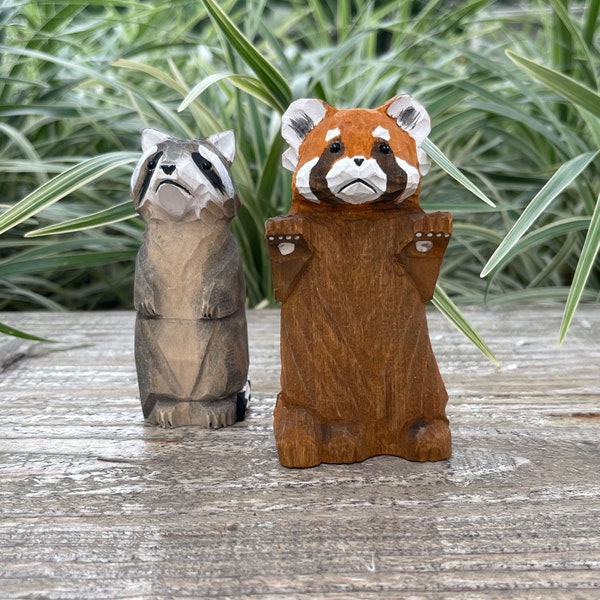 Wooden Red Panda Figurine, Handmade Panda Statue, Crafted Wood Animal, Raccoon Wooden Sculpture,   Home Decor, Personalized Gifts, Gifts