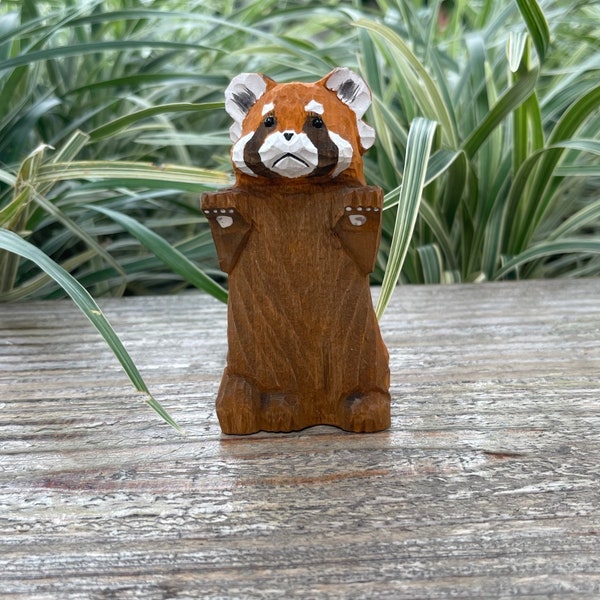 Wooden Red Panda Figurine, Handmade Panda Statue, Crafted Wood Panda, Animal Wooden Sculpture,  Home Decor, Personalized Gift, Gifts For Kid