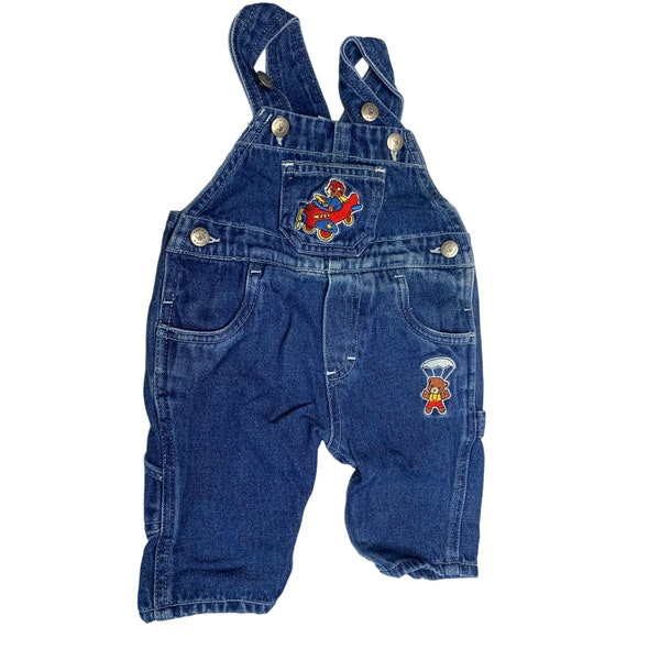 Carters Boys Infant Baby 0 3 months parachutes airplane Bib Overalls jean denim