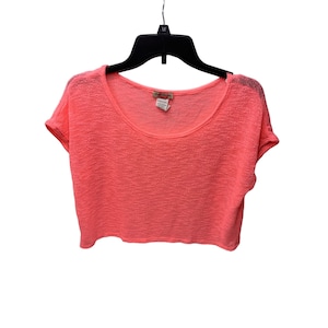 Body Central Womens Size Large Vintage y2k Salmon Coral Crop Top Sweater Shirt Sheer
