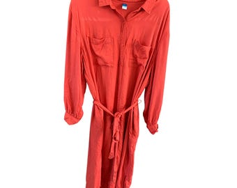 Old Navy - Robe longue taille XXL orange brûlé, chemise boutonnée pour femme, longue avec ceinture, cravate, manches longues