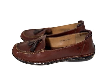 Vintage Born Womens Size 8 39 Brown Flat Slip On Loafer Driving Shoes 8527 Tassel Shoes