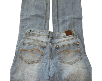 Justice Jeans GIrls Size 12 Short Light Wash Flare Leg Jeans Low Rise Vintage Y2k Grunge