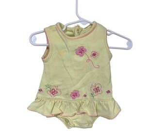 Child Of Mine Carter's Girls Infant Baby Size 0 3 Months Yellow 1 Piece Romper Ruffle Trim Bodysuit pink floral