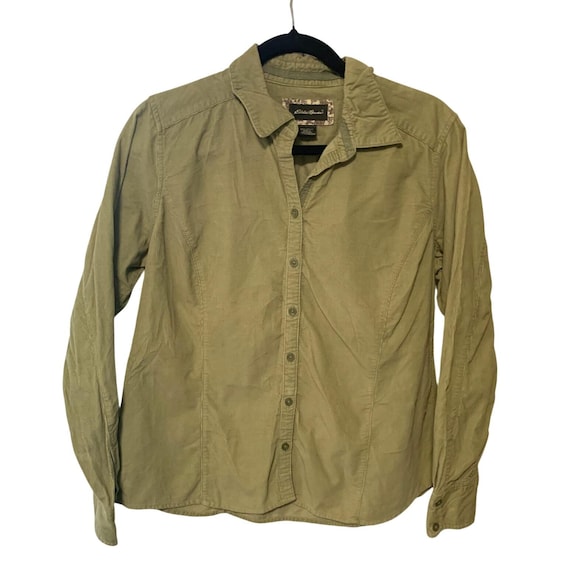 Eddie Bauer Womens Size Large Vintage Y2k Green Corduroy Button up