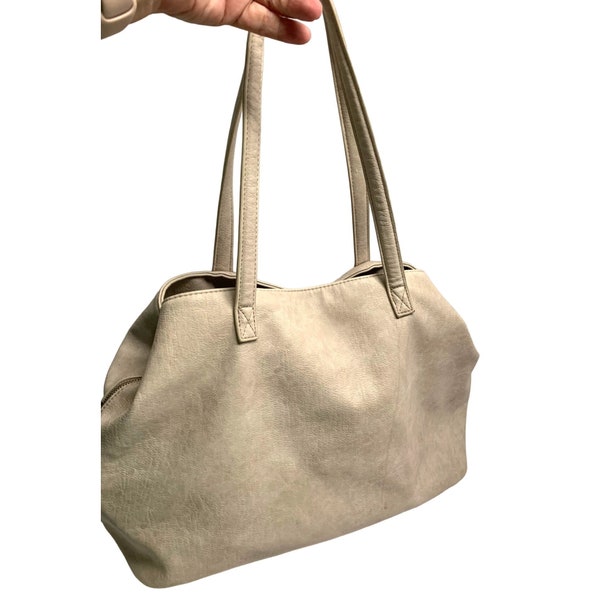 Antik Kraft Large Tote Shoulder Bag PUrse Handbag Beige Pockets 17x12.5x5.5