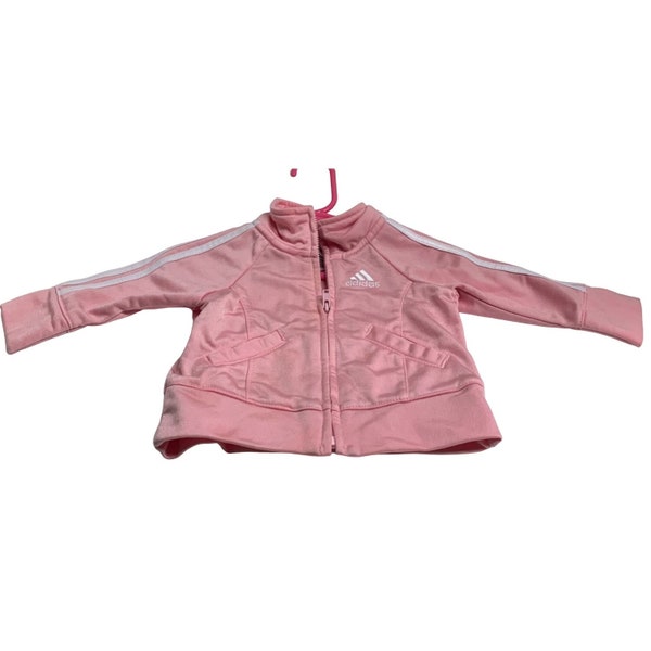 Adidas Girls Baby Infant Size Pink Vintage Full Zip Jacket White Striped