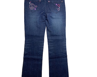 Canyon River Blues Girls 16 Dark Denim Jeans Heart Star Peace Sign embellished Zebra Belt