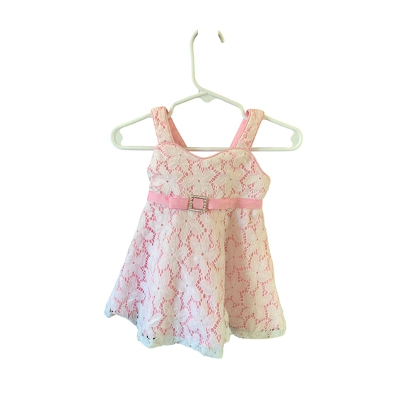 youngland pink dress Youngland Baby Girls Infant Baby 12 months Eyelet lace overlay dress White  Pink Tank Easter Party