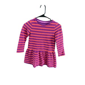 Mini Boden Girls Size 6 7 Years Purple Pink Striped Pendlum Hem Dress Long Sleeve Sweatshirt Pull Over