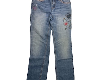 Gap Kids Girls Size 14 Reg Straight Leg jeans Embroidered Hearts Embellished