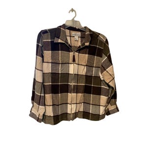 Vintage Y2k Dressbarn Womens Size 18 20 Full Zip Shacket Shirt Jacket Brown Plaid Flannel