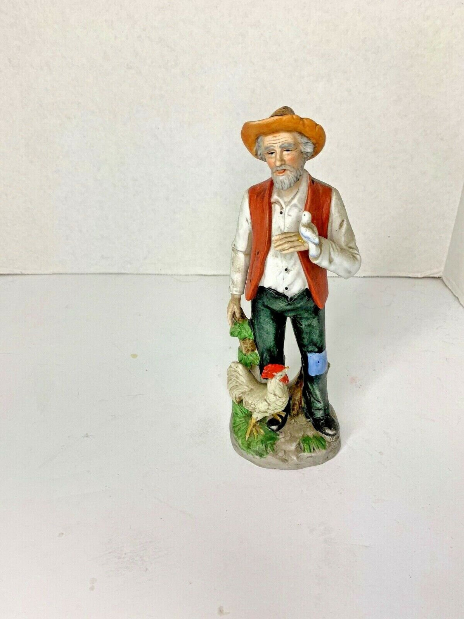 Vintage Homco 1434 Figurine Old Man Farmer Rooster Chicken 10 Etsy
