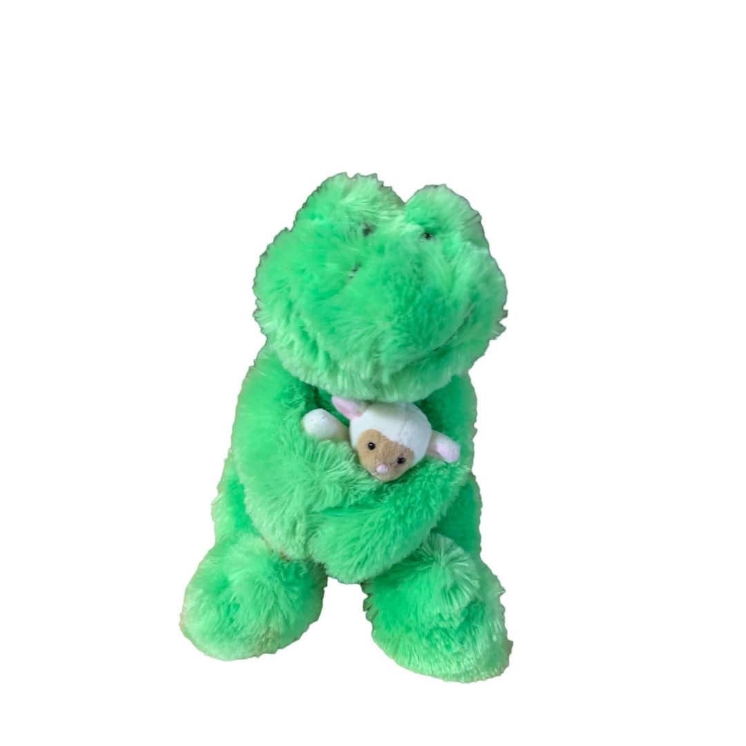 Gund Heads and Tales Plush Frog Holding Baby Lamb Sheep 9 in Tall