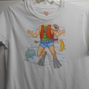 scuba diver swimmer body fins white cotton tee tshirt t shirt  Youth sz