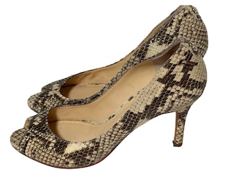 Ivanka Trump Damen Größe 8 M Peep Toe Pump Schlangenhaut Print Beige Schwarz Leder 3.25 Heels Schuhe