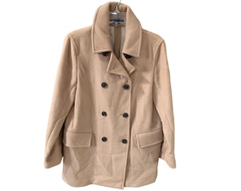 Gabardina de lana color tostado con botones para mujer, talla pequeña, de Gap, color beige tostado, de largo medio