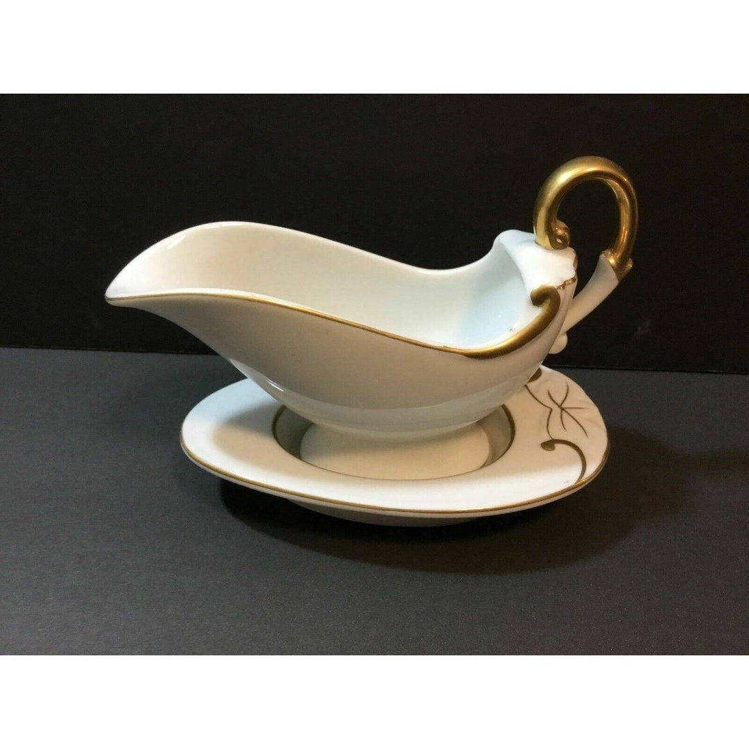 Lefton China Small Gravy Boat W Under Plate W Gold Swirls & Etsy
