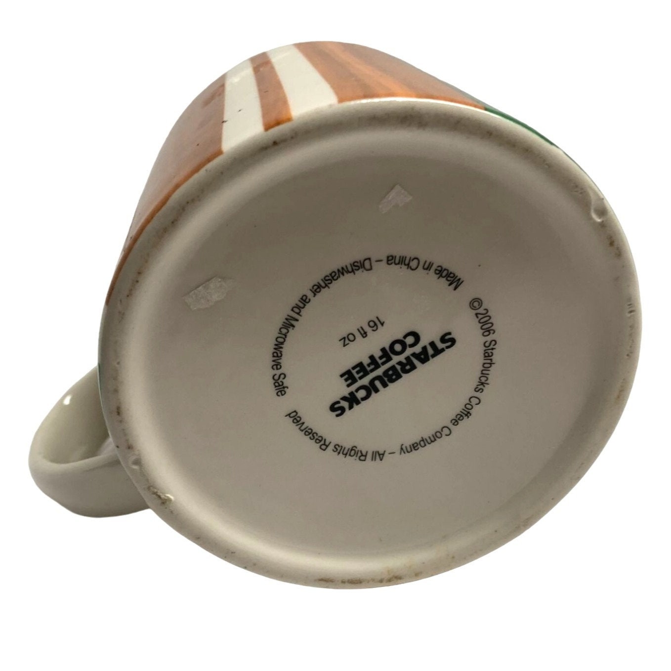 Starbuck Coffee Cup Mug Large Striped 16 oz Striped Green Wood Grain Look  Brown 2006 Ceramic