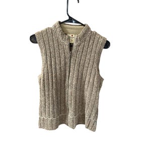 Woolrich WOmens Small Sweater Vest Full Zip Beige Mock Neck y2k Vintage Academia Wool Blend Sleeveless