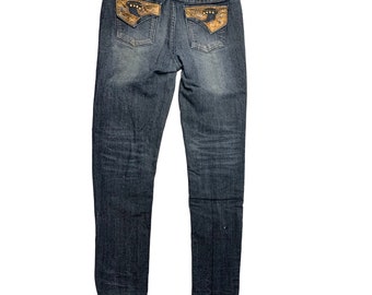 Uproar Boys Size 14 Reg Jeans Adjustable Waist Leather Trim Pocket embellished Flap Back Snake  Print Pockets