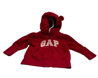 Baby Gap Infant baby 3 6 months Fleece Full Zip Jacket Red Bear Ears on Hood Coat