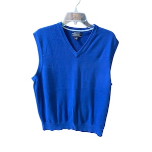 Lands End Mens Size L Blue Sweater Vest Pullover Supima COtton