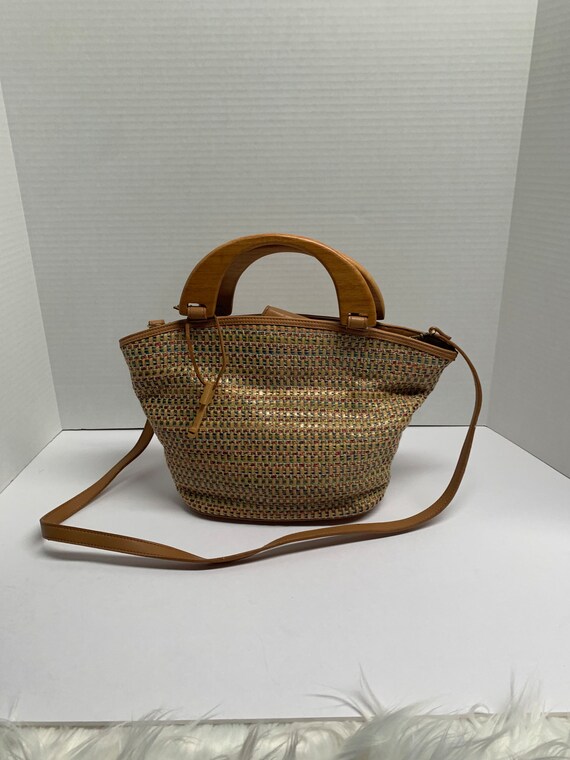 Fossil Vintage Wicker Weave Crossbody Wooden Handl