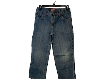 Vintage Old Navy Boys maat 10 Husky jeans met rechte pijpen, distressed grunge, verstelbare taille, blauwe denim