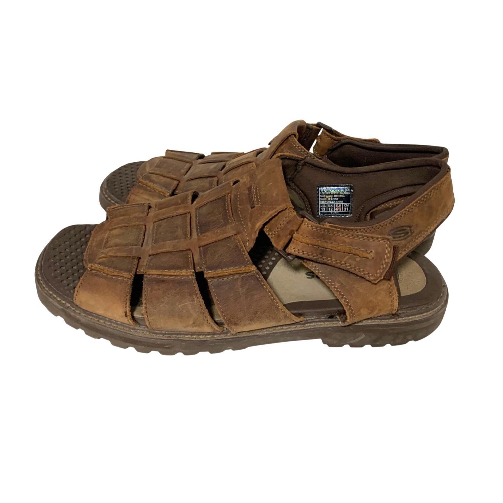 Skechers Mens Size 13 Leather Brown Sandals Fisherman Jesus 60059