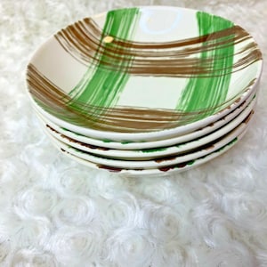 Originele Plaid Green Brown Fruit Berry Dessert Bowl Lot van 5