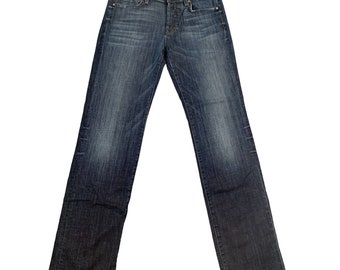 7FAMK 7 For All Mankind Standard Femme Taille 7 32 Jeans Droit Effet Déchiré Bleu Denim