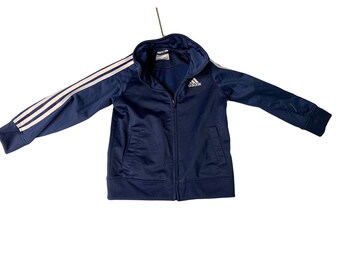 Adidas Boy Infant Baby Size 6 months vintage Full Zip Jacket Coat Logo Back Front Navy Blue