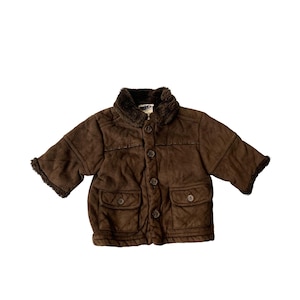 Boyz wear Nannette Boys Infant Baby Size 12 months Brown Faux Suede Winter Coat Button Up Faux Fur Lined