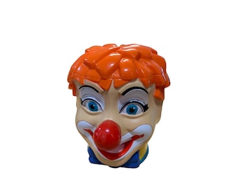 Greatest Show on Earth Circus Clown Flip Top Mug Cup Hard Plastic Orange Yellow Blue