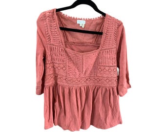 Blusa tipo túnica con escote cuadrado y parte superior de crochet de talla mediana para mujer Meadow Rue de Anthropoogie, color óxido