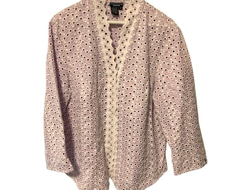 Blazer feminino Doncaster Collection tamanho 16 com fecho de pressão, manga comprida, ilhós, roxo e branco
