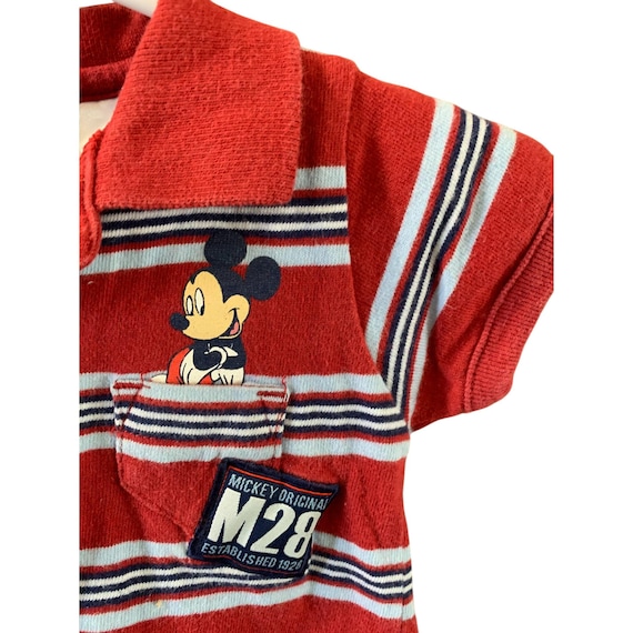 Vintage DIsney Baby Boys Infant Baby 0 3 Months Striped Shorts 1 Piece Romper Red Short Sleeve 1/4 button View 3