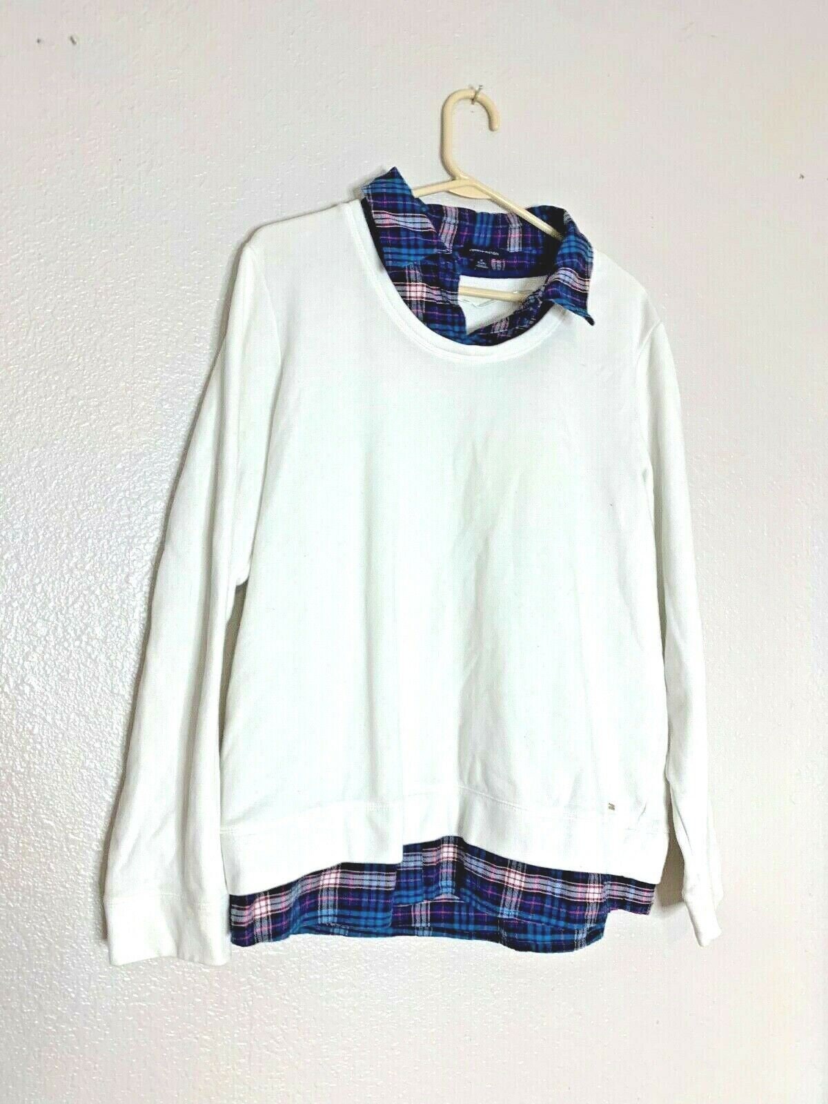 Haventhisandthat Tommy Hilfiger Womens Sz XL White Sweatshirt Long Sleeve Layered Collar Attached