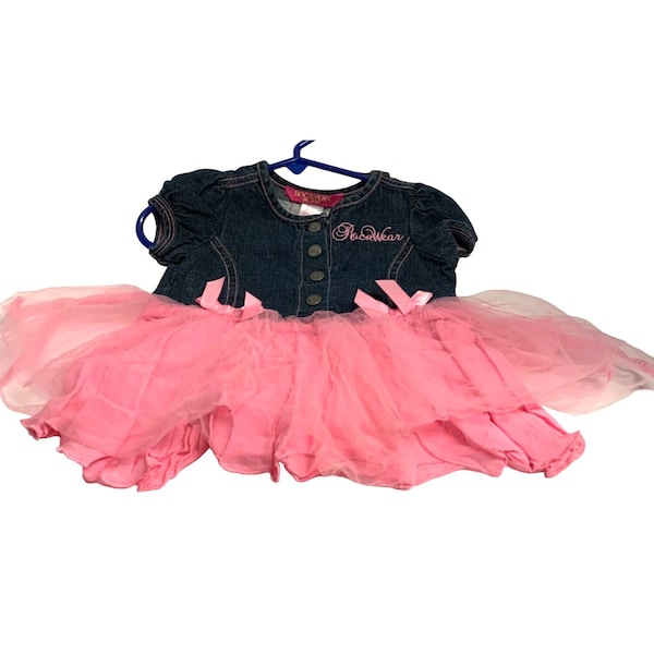 Rocawear Baby GIrls Infant Size 3 6 months Dress Denim Jean Top Tulle Pink Bottom Tutu