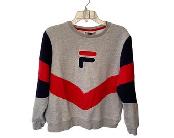 ヴィンテージ フィラ レディース Lサイズ グレー カラーブロック プルオーバー スウェットシャツ クルーネック ロゴ