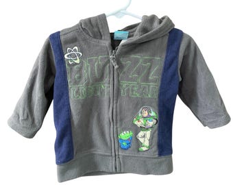 Disney Pixar Toy Story Boys Infant Baby Sz 12 Months Buzz Lightyear Gray Blue Full Zip Hoodie Sweatshirt Jacket Coat Fleece