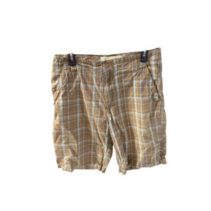 Aeropostale Mens Size 33 Brown Plaid Long Bermuda Shorts