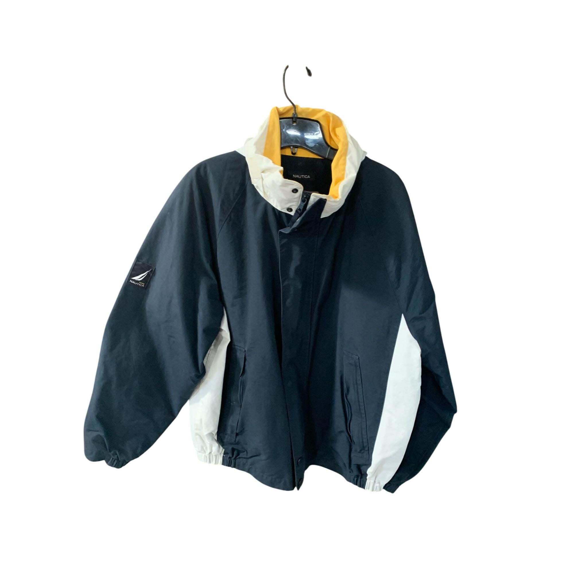 Nautica Mens Size Large Full Zip Hooded Windbreaker Coat Navy Blue