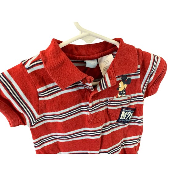 Vintage DIsney Baby Boys Infant Baby 0 3 Months Striped Shorts 1 Piece Romper Red Short Sleeve 1/4 button View 2