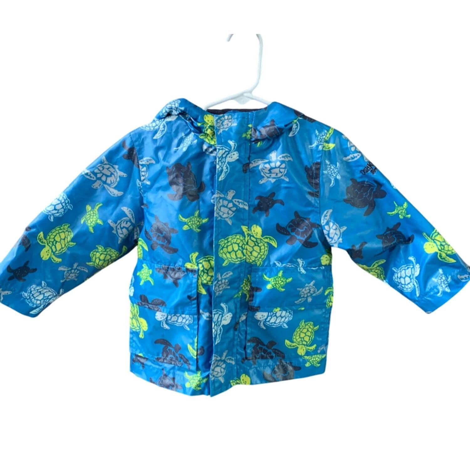 Oshkosh Bgosh Boys Sz 2T Blue Turtle Raincoat Hooded Rain Coat