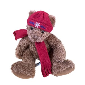 Fossil Plush Stuffed Animal Toy Bear with Scarf Fluffy With Scarf and Hat 14 in Tall  Brown